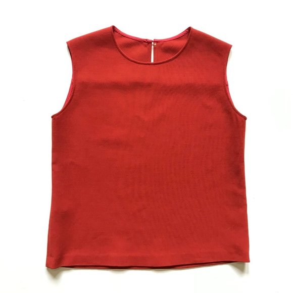 NWT Peter Cohen Top Shirt Womens P Small Red Orange Crew Neck Sleeveless Keyhole - Picture 1 of 13